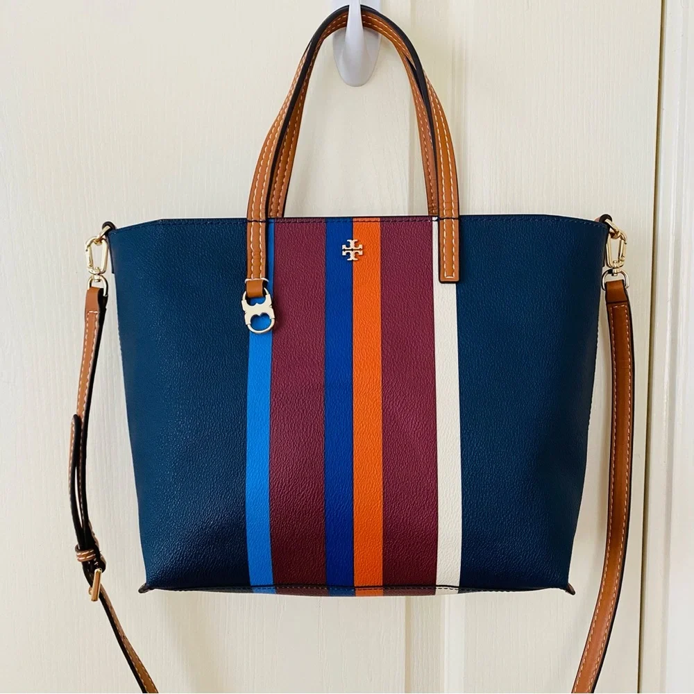 Tory Burch Kerrington Colorful Stripe Leather Tote/Crossbody Bag (medium size) - Picture 1 of 13